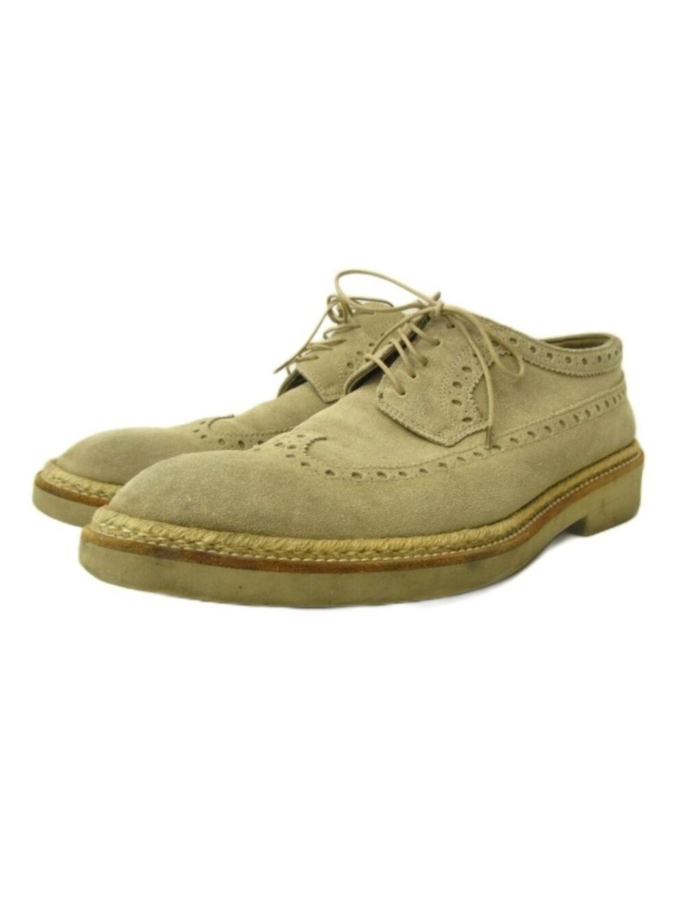 Louis Vuitton Suede Shoes Round Toe Wingtip Medallion Beige